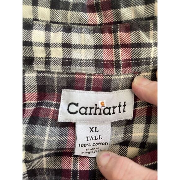 Carhartt Mens Red Plaid Long Sleeve Pocket Western Button Down Shirt XL Tall - Picture 6 of 7